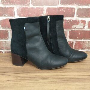 Toms Ankle Boots Womens Size 6.5 Black Leather Zip Up Side Heeled Booties